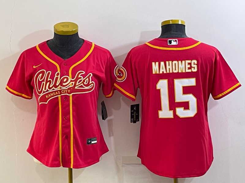 Women%27s Kansas City Chiefs #15 Patrick Mahomes Red With Patch Cool Base Stitched Baseball Jersey